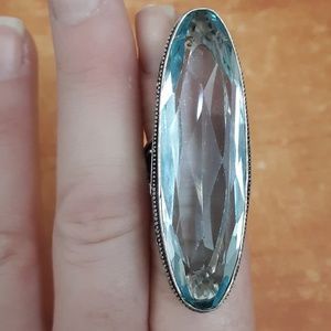 New Oversized Blue Quartz 925 Silver Statement Ring.